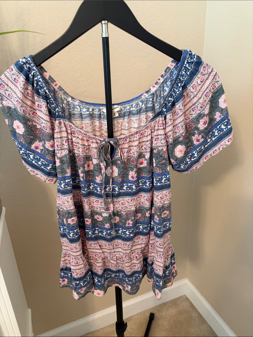 Lucky Brand Women's Pink & Blue Floral Off-Shoulder Peasant Top